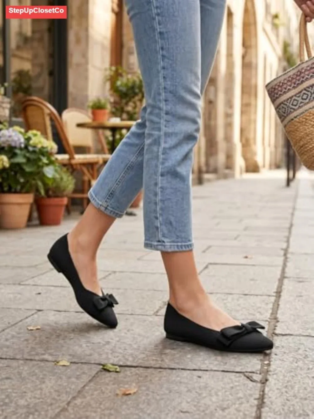 Knit Pointed Toe Bow Ballet Flats Slip On Work Casual Shoes